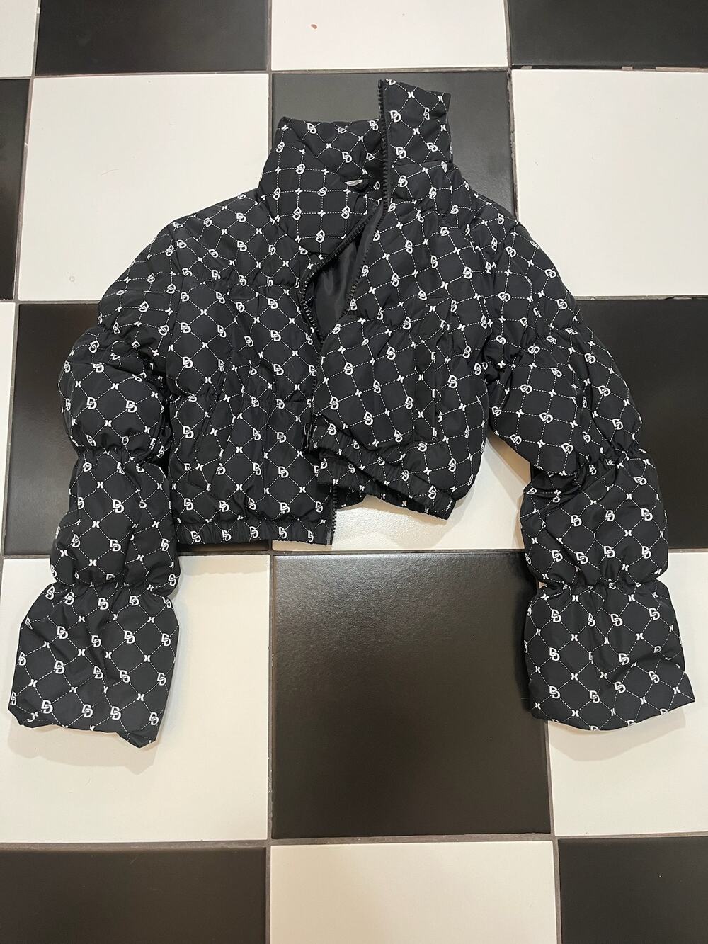 Women's Black H&M Divided Cropped Monogram Puffer Jacket, size S